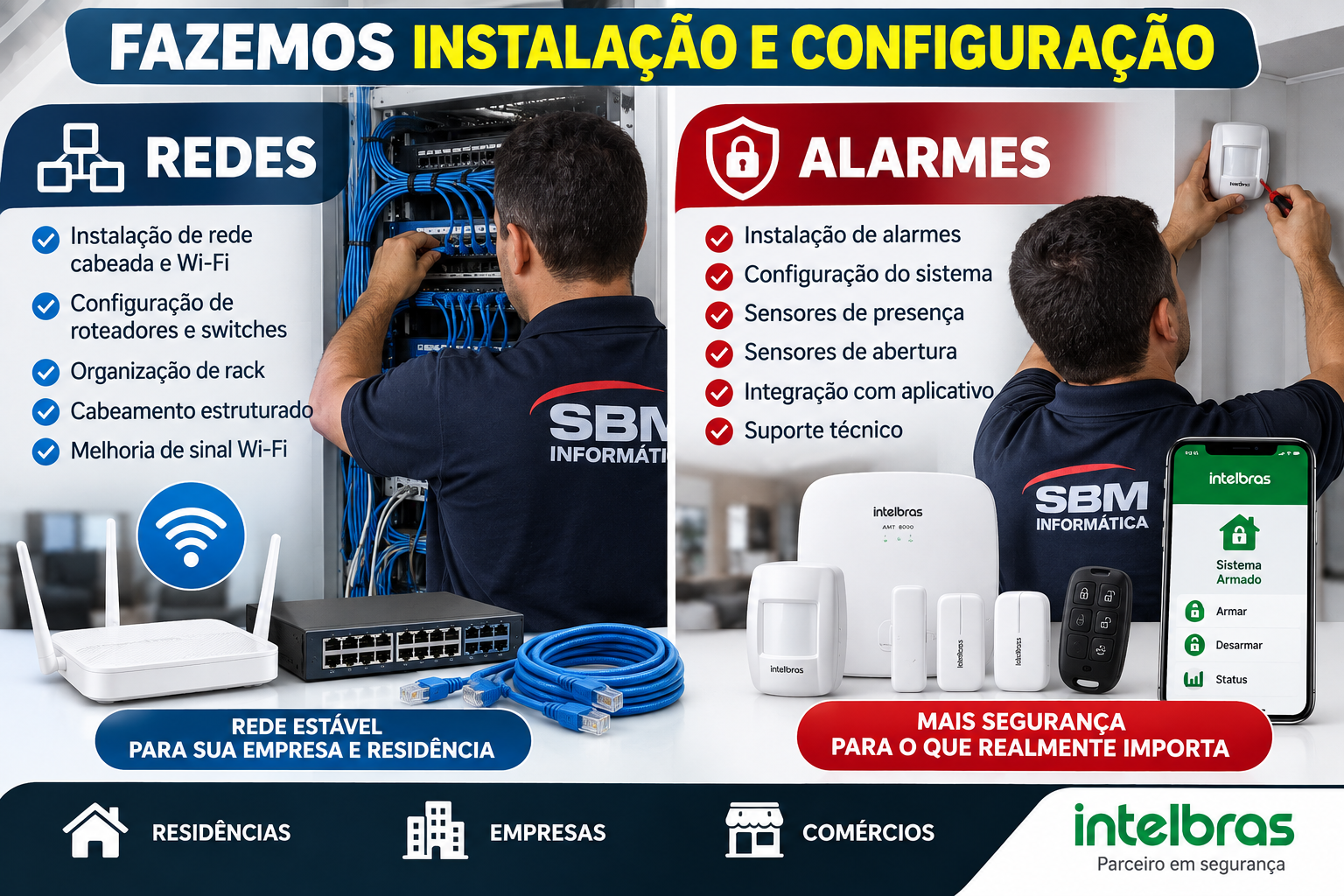 Instalação de redes e alarmes pela SBM Informática