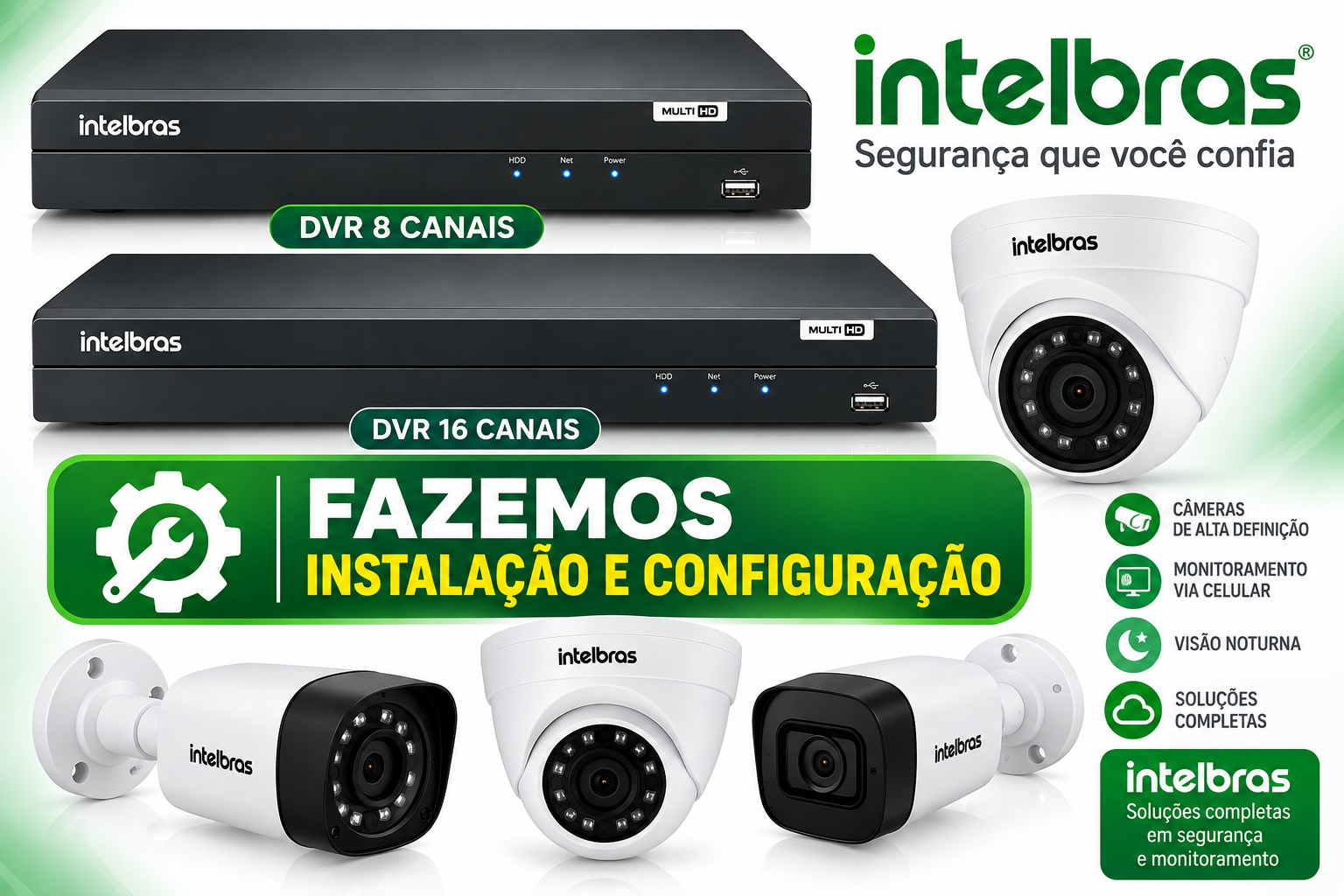 Câmeras e DVRs Intelbras para instalação de segurança